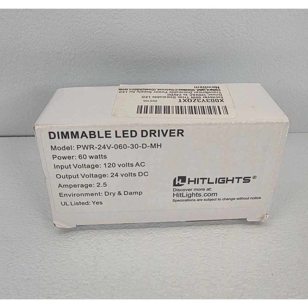HitLights 60W Dimmable LED Driver 120V to 24V DC Transformer PWR-24V-060-30-D-MH